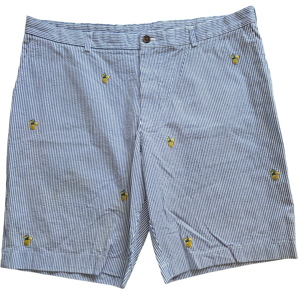 Brooks Brothers Mens 42 Seersucker Shorts Blue White Striped Pineapple Cocktail